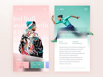 Editorial Cards article cards design editorial mobile sketch sport typography ui web