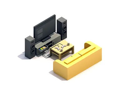 2D to 3D Collaboration 2.5d 2d 3d art flat house isometric line living room low poly room vector