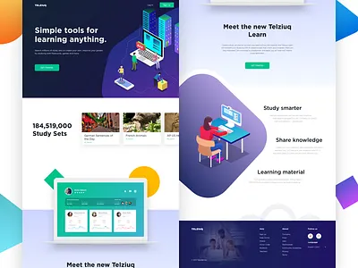 Telziuq - Landing page 3d desktop education isometric knowledge share landing page learning student subject teacher tools web page