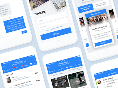 Snappr iOS Design app checkout design ios login package snappr ui