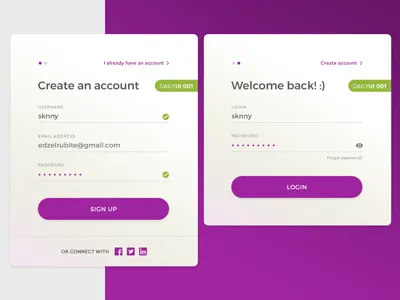 Daily UI 001 account dailyui design login signup ui