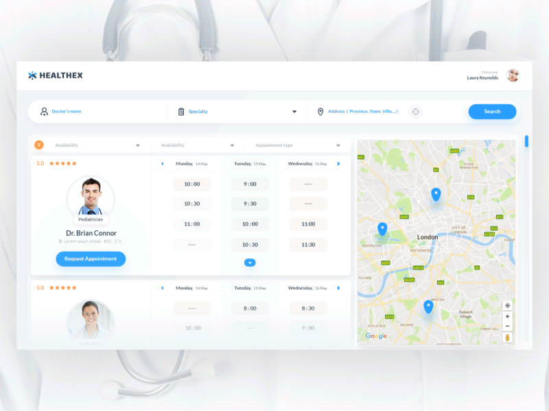 HEALTHEX - Day 03 animation doctor flat gif health landingpage light map motion ui ux web