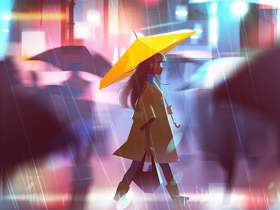 Rain character city concept art environment illustration landscape mood photoshop rain umbrella urban visual development