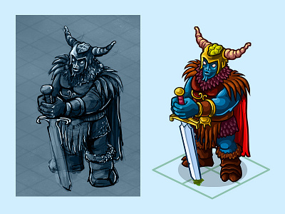 Ice Walker 2d concept art dead demon game character illustration knight. lord monster work flow