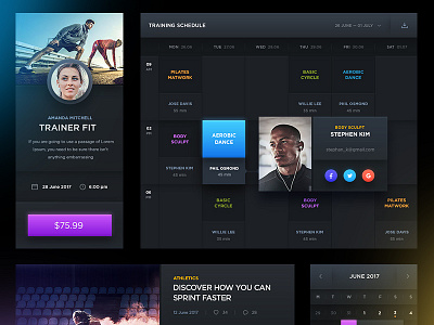 Free PSD: Dark Sports UI activity black calendar dark free graph kit psd signin sport stats ui