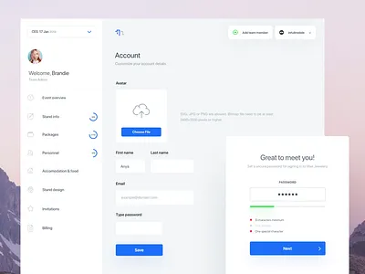 ntf account / password blue dashboard flat ui ux web