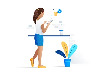 Illustration For Basekit blue clean coffe girl illustration plants white woman