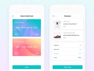Checkout & Select Credit Card articles chat clean credit card feed ios message modern news shopping social