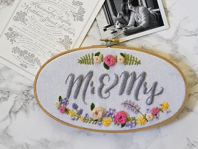 To have and to hold... anniversary embroidery flowers handmade lady scrib stitches lettering wedding