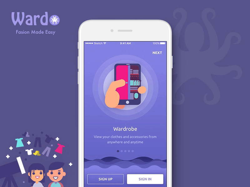 Wardo Walkthrugh Animated Wave animated ios iphone login mobile app on boarding prototype signup ui design ux design walkthrough