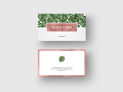 Business Card "Monstera & Rosegold" business businesscard card feminine leaf metallic monstera palm pattern rose rosegold summer