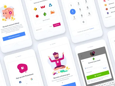 Onboarding - Pocketbook Redesign app bank illustrations ios login mobile on boarding onboarding pocketbook sign up ui user interface