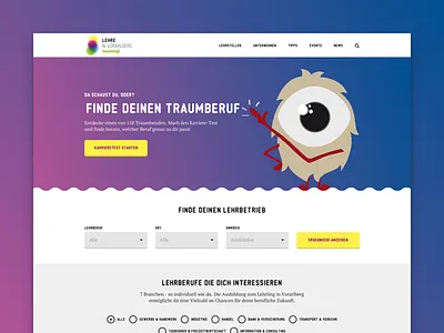 Website for finding apprenticeship - UI/UX Design apprenticeship cards colorful eye gradients illustration material design monster search ui ux website