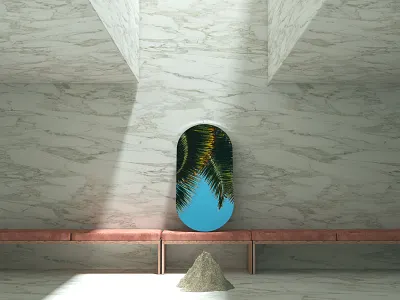 Summer Mood 3d c4d dusty rose marble mirror palms sand sky summer velvet