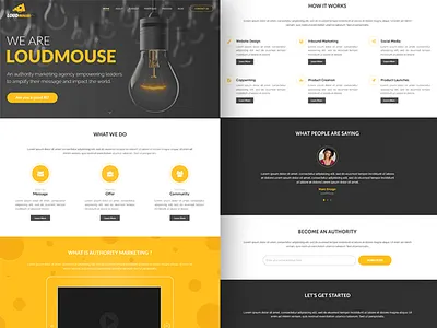 Loudmouse Home page black cheese conversion desktop landing landingpage marketing ui ux yellow