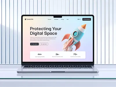 OrbitVPN: Seamless Privacy & Freedom 3d app app design design figma gradient landing page light modern phone product design rocket ui uiux vpn vpn app vpn website website website design