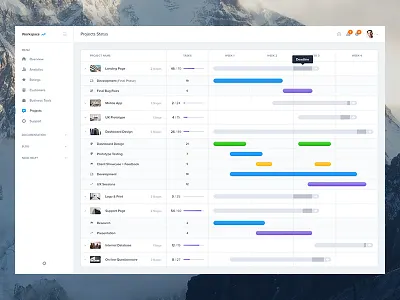 Projects Status - Dashboard UI Kit Update calendar dashboard event graph menu overview profile schedule status timeline ui ui kit