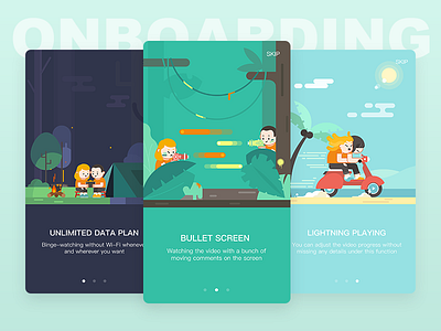 Onboarding Screens beach couple forest gun illustration onboarding travel