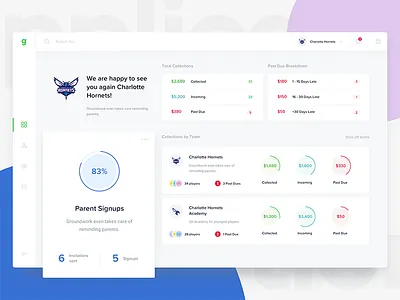 Groundwork - Dashboard card credit dashboard groundwork illustration landing parents payment sport team user website