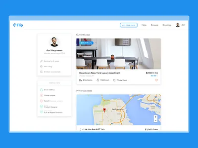 Flip Profile Exploration apartment flip leasing profile startup sublet ui user ux visual language