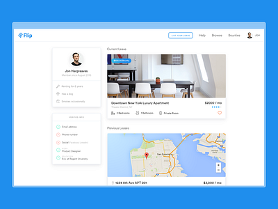 Flip Profile Exploration apartment flip leasing profile startup sublet ui user ux visual language