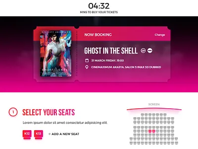 Movie Tickets Booking cinema film gradient movie seat ticket ui ux website