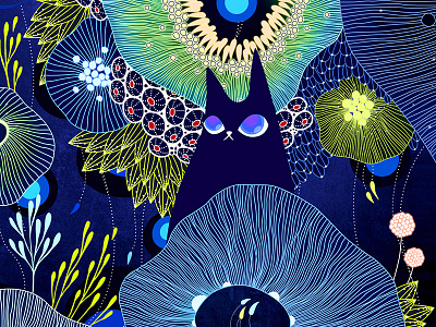 The cat in the flowers cat illustration line