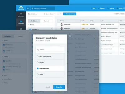 Candidates List admin ats candidate candidates dashboard hiring interface recruitee recruiting saas ui