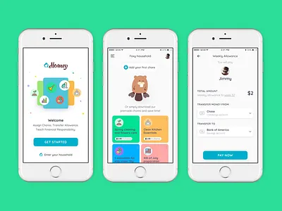 Completing Chores mobile application allowance bank chores financial gamification kids money payments rewards skills
