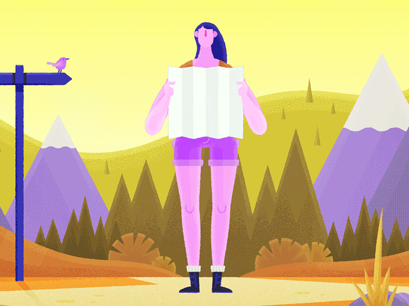 2/3 The Great Outdoors - Navigating animation bird camping directions gif hike hills looping lost map mountains nature