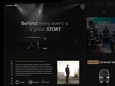 Events And Productions Landing Page Website Dark Version black dark events flat gold landing page luxury minimal modern ui ux website