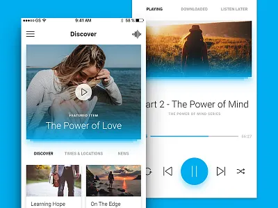 App Screens app audio player blue glow gradient interface ios minimal player ui user interface