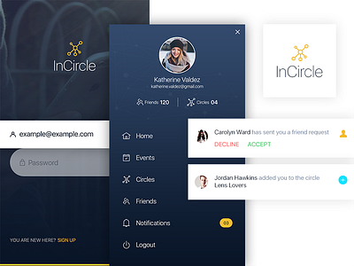 Events App Concept android cards events ios menu mobile app notifications sign in social ui ux