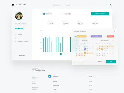 Fluent Time Tracker App calendar dashboard fluent member metro office planner profile tracker ui ux web