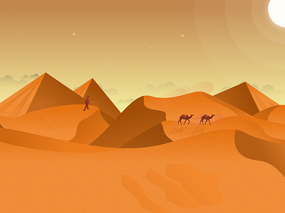 Lost In The Desert camel desert graphic illustrator lost man sketch app sun sunset vector