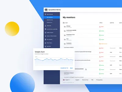 CA Technologies. List of monitors. blue clean design graph list table ui ux web white