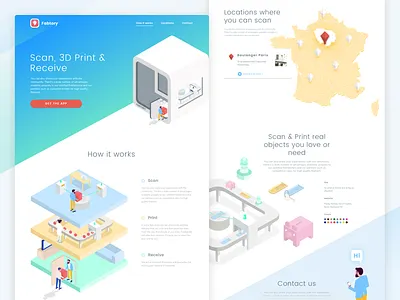 3D Scanner Box Landing Page 3d print 3d printer colourful illustration isometric landing page scanner web website