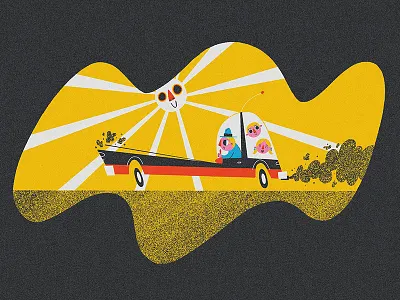 Family Drive car cartoon driving family hand drawn illustration ipad pro retro smoke sun typography vintage