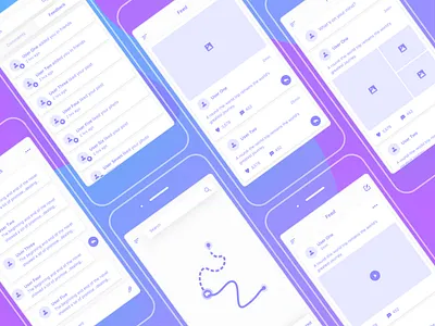 Social & Maps Wireframes android card clean feed ios menu modern posts social ux video wireframe