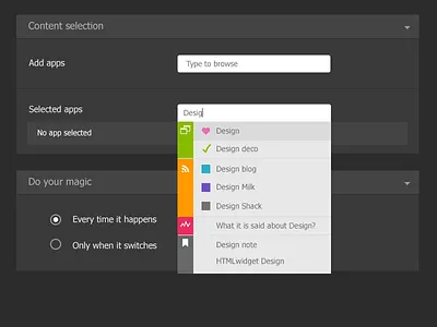 Dot Pushmail autocomplete filter form interface uikit uiux