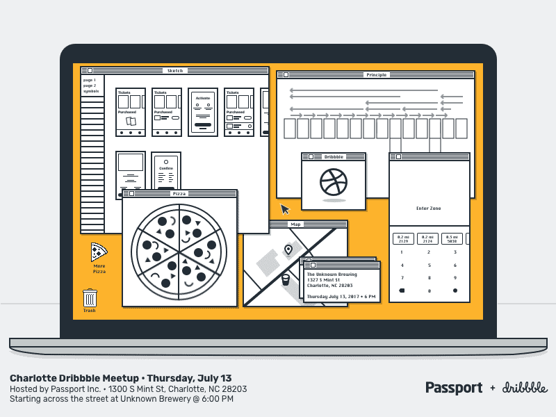 Charlotte Dribbble Meetup charlotte dribbble gif meetup os classic pizza principle sketch