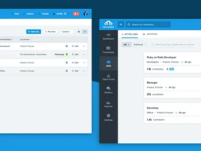 Jobs List admin ats box hiring interface jobs offers recruitee recruiting saas table ui