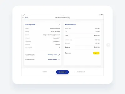 Check In front desk hotel ipad management tool mobile staff system tab ui