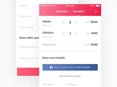 Mobile Guest Details adult booking counter details experiences facebook fields form guest headout signup travel