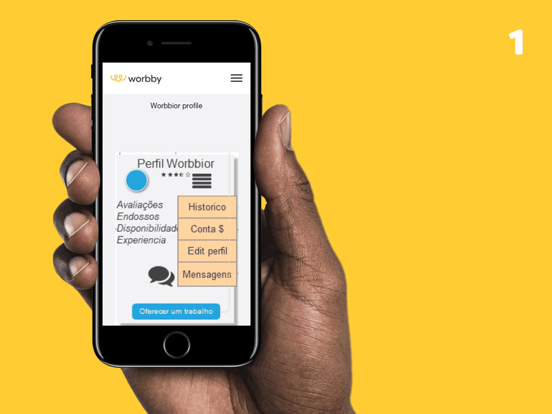 Worbby Web App UI Design - User Profile GIF 30+ iterations app blue and yellow design gif mobile peer to peer profile ui user ux web website worbby