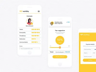 Worbby Web App UI Design - Evaluation and Payment app blue and yellow design mobile payment peer to peer ui ux web website worbby
