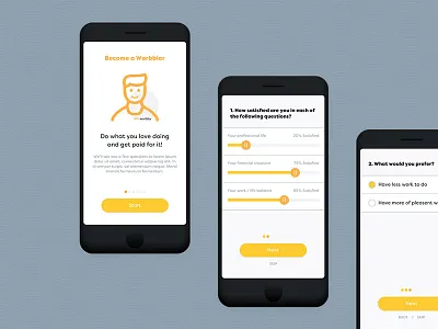 Worbby Mobile App UI - Onboarding 1 app blue and yellow design mobile peer to peer ui ux web website worbby