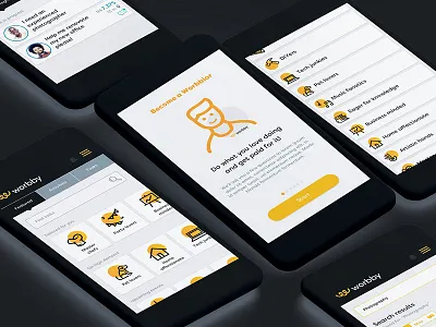 Worbby Web App UI Design - Service Provider Side app blue and yellow design mobile peer to peer ui ux web website worbby