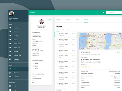 Ride Service: Account account app car dashboard history profile receipt review ride service summary web