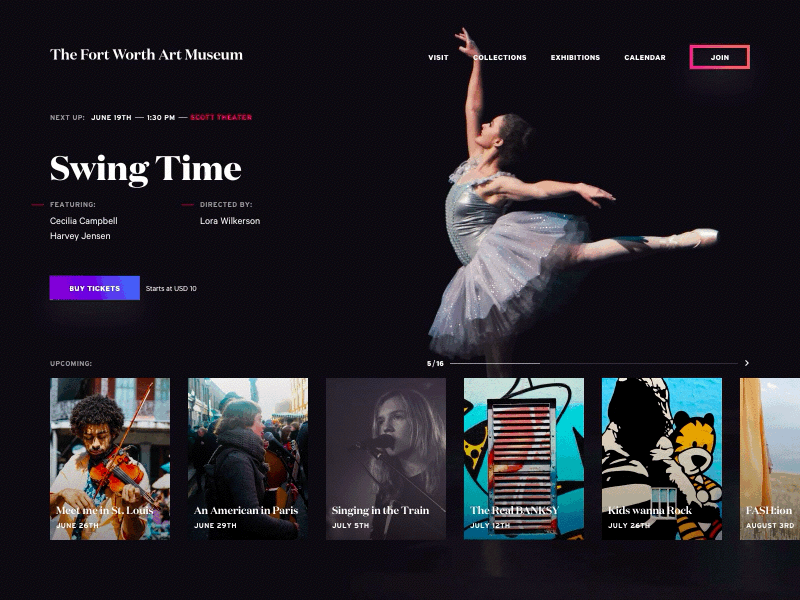 Grid Exploration: Museum Events animation design domaine grid interstate typography ui ux web